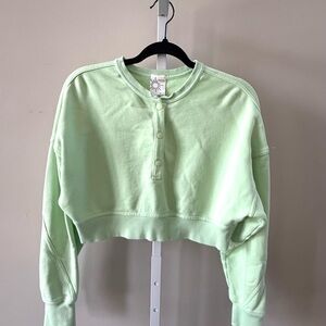 Offline by Aerie Cropped Henley Sweatshirt Light Green Pullover Top Size XS
